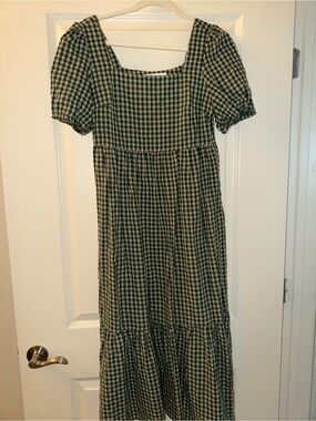 Brass & Roe Gingham Square Neck Dress - Green